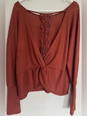 Cupshe Waffle Knit Open Back Long Sleeve Top
